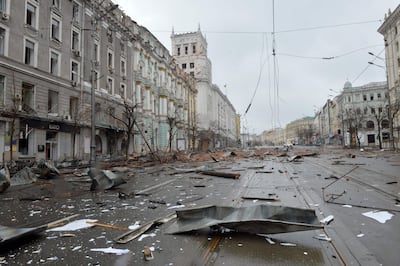 Damage after the shelling by Russian forces of Constitution Square in Kharkiv, Ukraine's second-largest city. AFP.