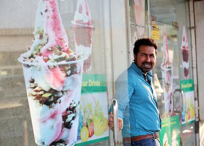 Bilal Ashiq outside Ashuk ice cream in Ras Al Khaimah. Chris Whiteoak / The National