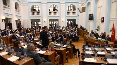 The parliament of Montenegro discusses ratification of the Nato membership agreement in Cetinje, Montenegro. Boris Pejovic / EPA