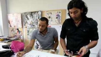 Houssein Jihad, left, and Salman Anjum are among the six male students at the French Fashion University Esmod International in Dubai.