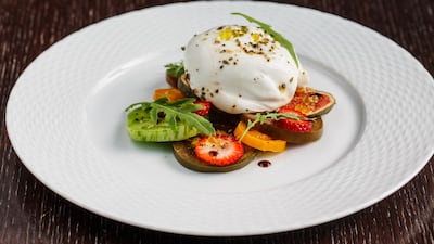 WELL-THOUGHT-OUT VEG: Burrata espuma with tomato and basil, Dh20, Eloquent Elephant