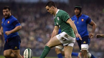 Fly half Johnny Sexton connected on all five of his penalty attempts to help Ireland hold off France at Aviva Stadium in Dublin, Ireland on Sunday in Round 2 of the Six Nations. Franck Fife / AFP