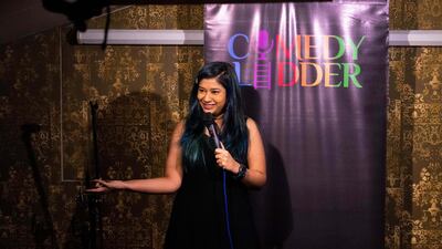 Jeeya Sethi on the comedy mic. Courtesy Comedy Ladder
