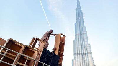 Dubai, United Arab Emirates - January 01, 2011: The clean up operations after the celebrations the night for New Years Eve 2019. Tuesday, December 1st, 2019 in Downtown, Dubai. Chris Whiteoak/The National