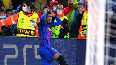 Barcelona defender Ronald Araujo reacts after his goal was disallowed. AFP