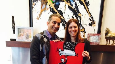 The Egyptian satirist Bassem Youssef, left, with Sara Taksler, the director of Tickling Giants. Courtesy: Sara Taksler