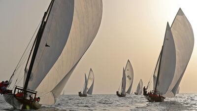 Sailors participate in the annual long-distance dhow sailing race, known as Al Gaffal, near Sir Abu Nair island towards Dubai. AFP
