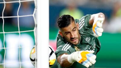 Real Madrid goalkeeper Keylor Navas makes a save against the Manchester City. Ringo Chiu / AFP
