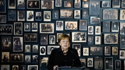 German Chancellor Angela Merkel delivers a speech during the 10th Anniversary of Auschwitz Foundation in Oswiecim, Poland. Getty Images