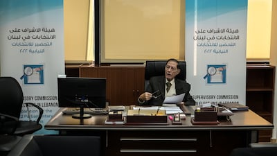 President of Lebanon's supervisory commission for elections, retired judge Nadim Abdelmalak, at his office in Beirut, talks about how current lack of power and funding mean the department is unable to effectively observe the upcoming general election.