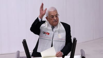 Mahmoud Abbas addressing the Turkish Parliament in Ankara on Thursday. EPA
