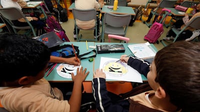 Pupils learn about traffic and road safety at a school in the UAE. Jeffrey E Biteng / The National