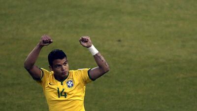 Brazil's Thiago Silva celebrates after scoring during their 2015 Copa America group round victory over Venezuela on Sunday in Santiago, Chile. Mario Ruiz / EPA / June 21, 2015