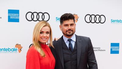 Welsh mezzo-soprano singer Katherine Jenkins and husband Andrew Levitas pose on the red carpet. EPA