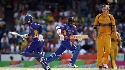 Sanath Jayasuriya and Kumar Sangakkara of Sri Lanka scored fifties. Getty