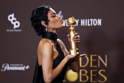 Teyana Taylor with her award for Best Performance by a Female Actor in a Supporting Role in a Motion Picture for One Battle After Another. EPA