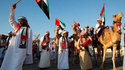 The Loyalty March down Diyafa Rd to Union House organised by the Dubai Camel Racing Club.