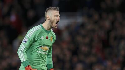 Manchester United's David de Gea celebrates one of the team's goals against West Brom last weekend. Jason Cairnduff / Action Images / Reuters / November 7, 2015