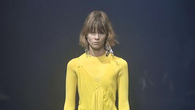 Mandatory Credit: Photo by Pixelformula/SIPA/REX/Shutterstock (9101715dq) Model on the catwalk Balenciaga show, Runway, Spring Summer 2018, Paris Fashion Week, France - 01 Oct 2017