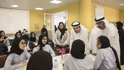 Sheikh Hazza bin Zayed, Deputy Chairman of Abu Dhabi Executive Council, visits the Zayed Education Complex at the Abu Dhabi Centre for Technical and Vocational Education and Training (ACTVET). Wam