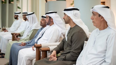 Jaber Mohamed Al Suwaidi, Minister of State, Sheikh Hamdan bin Mohamed and other dignitaries, attend the meeting