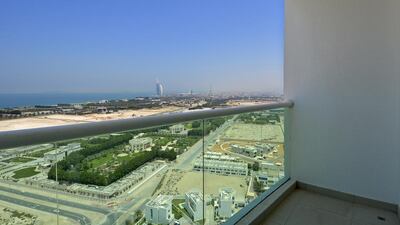 The studio has a balcony, which offers views of the sea and Burj Al Arab in the distance. Courtesy Better Homes