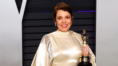 Olivia Colman holds her award for Best Actress following the 2019 Academy Awards. EPA
