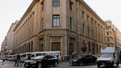 The headquarters of Egypt's Central Bank in downtown Cairo. Annual headline inflation has declined from 33 per cent in mid-2016 to around 13 per cent in April, due to monetary reforms put in place by the CBE . Mohamed Abd El Ghany / Reuters