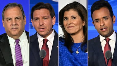 The four Republican candidates scheduled to take part in the fourth presidential debate in Alabama, from left to right: Chris Christie, Ron DeSantis, Nikki Haley and Vivek Ramaswamy. AFP