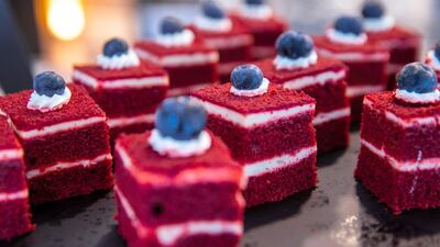 Red velvet cake, one of the many desserts at the 2020 Club by Emaar at Expo 2020 Dubai. All Photos: Victor Besa / The National