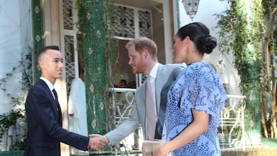 The Duke and Duchess of Sussex were greeted by Moulay Hassan, Crown Prince of Morocco. Getty Images