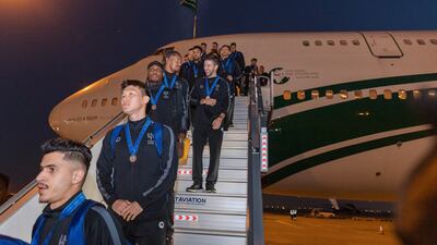 Al Hilal players and staff step off the plane in Riyadh after returning from the Fifa Club World Cup. Photo: Al Hilal
