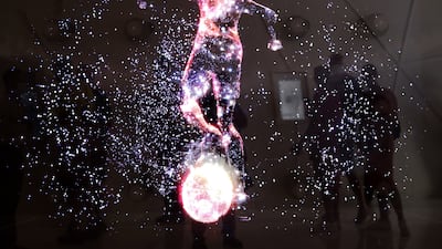A holographic display on the coming World Cup at the Qatar pavilion. Pawan Singh/The National