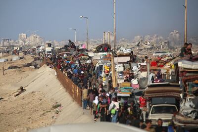 Displaced Palestinians from Gaza city move south with their belongings. AFP