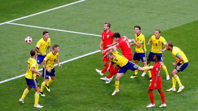 England's Harry Maguire scores their first goal. David Gray/Reuters