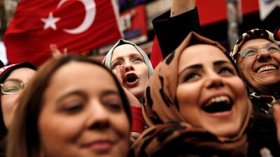 Supporters of Turkish President Recep Tayyip Erdogan cheer during a rally for the upcoming local elections in Istanbul, Turkey, March 30, 2019. Reuters