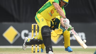 Former Australia opener Matthew Hayden bats during the Bushfire Cricket Bash. Getty Images