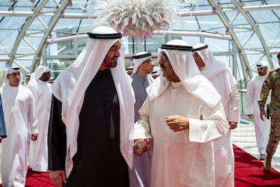 President Sheikh Mohamed was greeted by
Sheikh Meshal, Emir of Kuwait. at the start of his visit. Photo: UAE Presidential Court
---