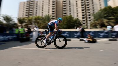 Raymond Kreder of the Netherlands cycles during the first stage individual time trial of the Dubai Tour cycling race at the World Trade Centre.