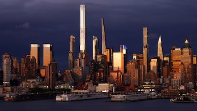 Central Park Tower stands in the center by the Steinway Tower and 432 Park Avenue along Billionaires' Row in New York City. Photo: Getty