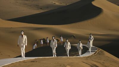 The Pierre Cardin catwalk in the desert of Whistling Sand Mountain, on the outskirts of Dunhuang in China's northwest Gansu province, in October 2007. AFP