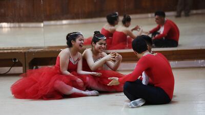 Ballet students after a practice at the Baghdad School of Music and Ballet in the Iraqi capital. As Iraq's financial crisis deepens, institutions like Baghdad's only music and ballet school are some of the first places feeling the squeeze. Hadi Mizban/AP Photo