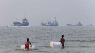 Vessels wait in the Arabian Gulf, near Bandar Abbas in Iran. Reuters