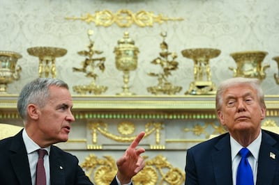 US President Donald Trump meeting Canadian Prime Minister Mark Carney in the Oval Office of the White House in October 2025. AFP