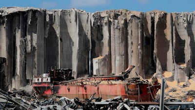A picture taken during an organised media tour on August 26, 2020 shows Lebanon's main grain silo severely damaged at the port of Beirut following a massive explosion earlier this month. AFP