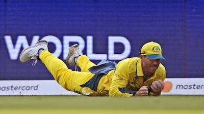 Australia's David Warner takes the catch to dismiss Sri Lanka's Pathum Nissanka. AFP