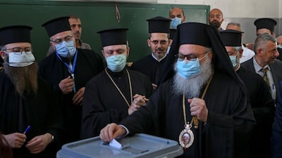 Greek Orthodox Patriarch of Antioch and All East John X Yazigi casts his vote in Damascus. Reuters