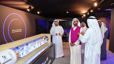 Sheikh Mohammed bin Rashid, Vice President and Ruler of Dubai, reviews projects by Dubai Municipality. Pictured also are Sheikh Maktoum bin Mohammed, Deputy Ruler of Dubai, and Sheikh Ahmed bin Saeed, president of Dubai Civil Aviation Authority and chairman and chief executive of Emirates airline and Group. Wam