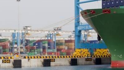 Shipping containers at Khalifa Port in Khalifa Industrial Zone Abu Dhabi (KIZAD).