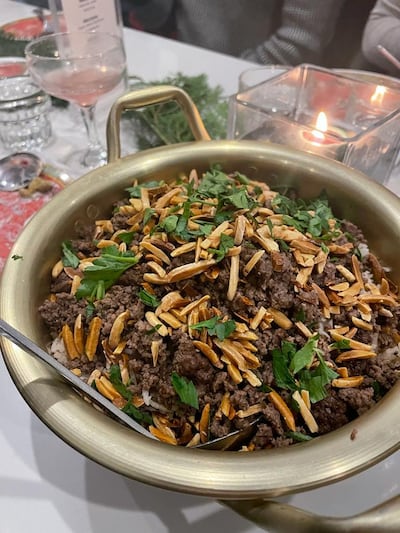 Hashweh, spiced rice with ground beef and slivered almonds, served by Jinan Deena. Jihan Abdalla / The National
